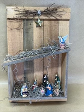 Wooden Nativity Scene Hanging Wall Christmas Decor Handmade Craft Primitive 16”