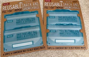 2 SETS! Russbe Lunch Systems, Reusable Snack and Sandwich Bags, Set of 8- Blue