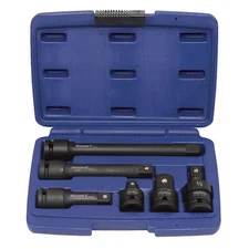 Westward 4Prh6 1/2" Drive Impact Adapter And Extension Set, Sae, 6 Pcs, Black