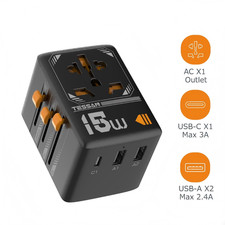 Universal Travel Adapter International Plug Adaptor with 1 USB C / 2 USB A Ports