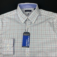 NAUTICA Performance Dress Shirt Mens 16.5-34/35 White w/Blue Checks Classic NWT 