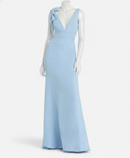 Mac Duggal Women's Blue Sleeveless V Neck Bow Detail Mermaid Gown Size 4