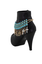 Women Gold Metal Western Jewelry Boot Chain Bracelet Shoe Cross Charm Bollywood