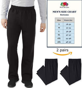 fruit of the loom men's sweatpants size chart