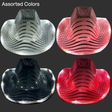 1 Dozen Light-up Party Cowboy Hats - Sequin Cowboy Hats Assorted Colors 12 Pcs
