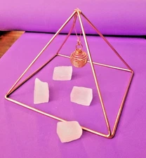 Copper Pyramid Energizer with Copper Cage for Charging Crystals, Meditation