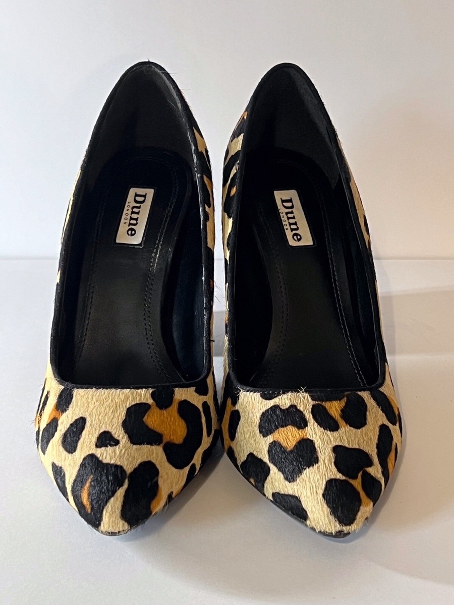 Ladies Dune Alberta Leopard Pony Hair Block Heeled Shoes Size Uk
