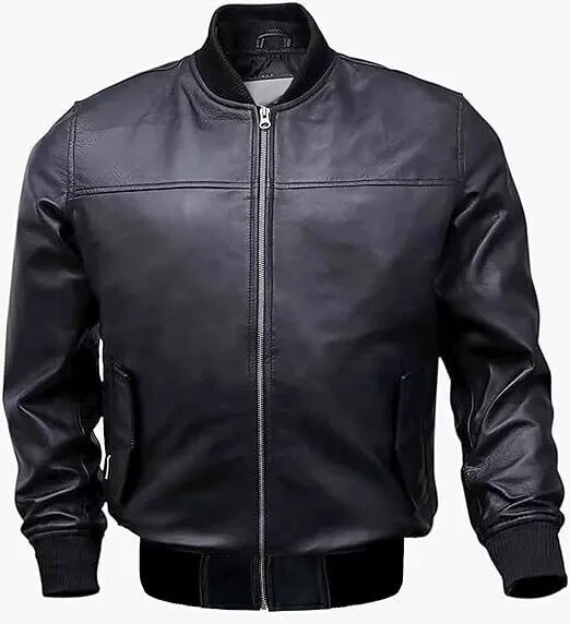 Men's Leather Varsity Jacket Black Soft Lambskin Leather Bomber Jackets