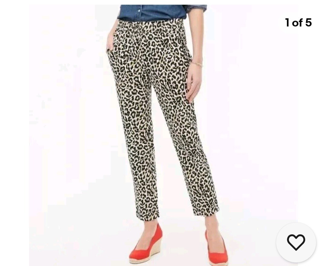NWOT J.Crew Leopard Print Linen Cotton Drawstring Pants Size 4
