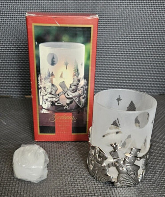 VTG Gorham Snowmen Tealight Votive Holder Silver Plated Frosted Glass NIB FRESHP