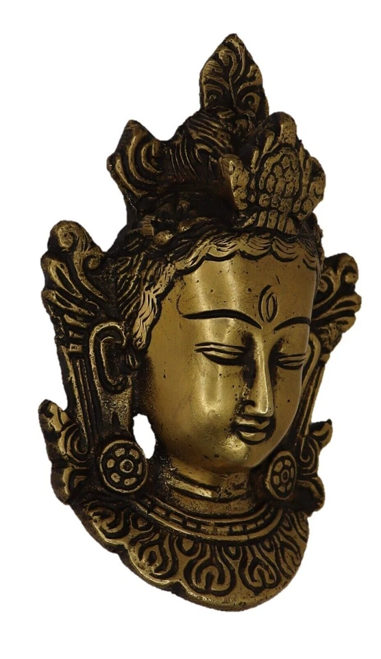 Máscara colgante de pared Tara diosa budista tibetana de latón hecha a mano figura estatua Foto 2 de 4