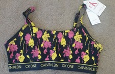 Women's Calvin Klein CK One Unlined Bralette QF5727 Navy Blue Yellow Pink Size M