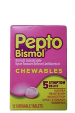 (4) Pepto Bismol Chewable Tablets Antidiarrheal Sealed 12 Tablets Ea Exp: 6/26