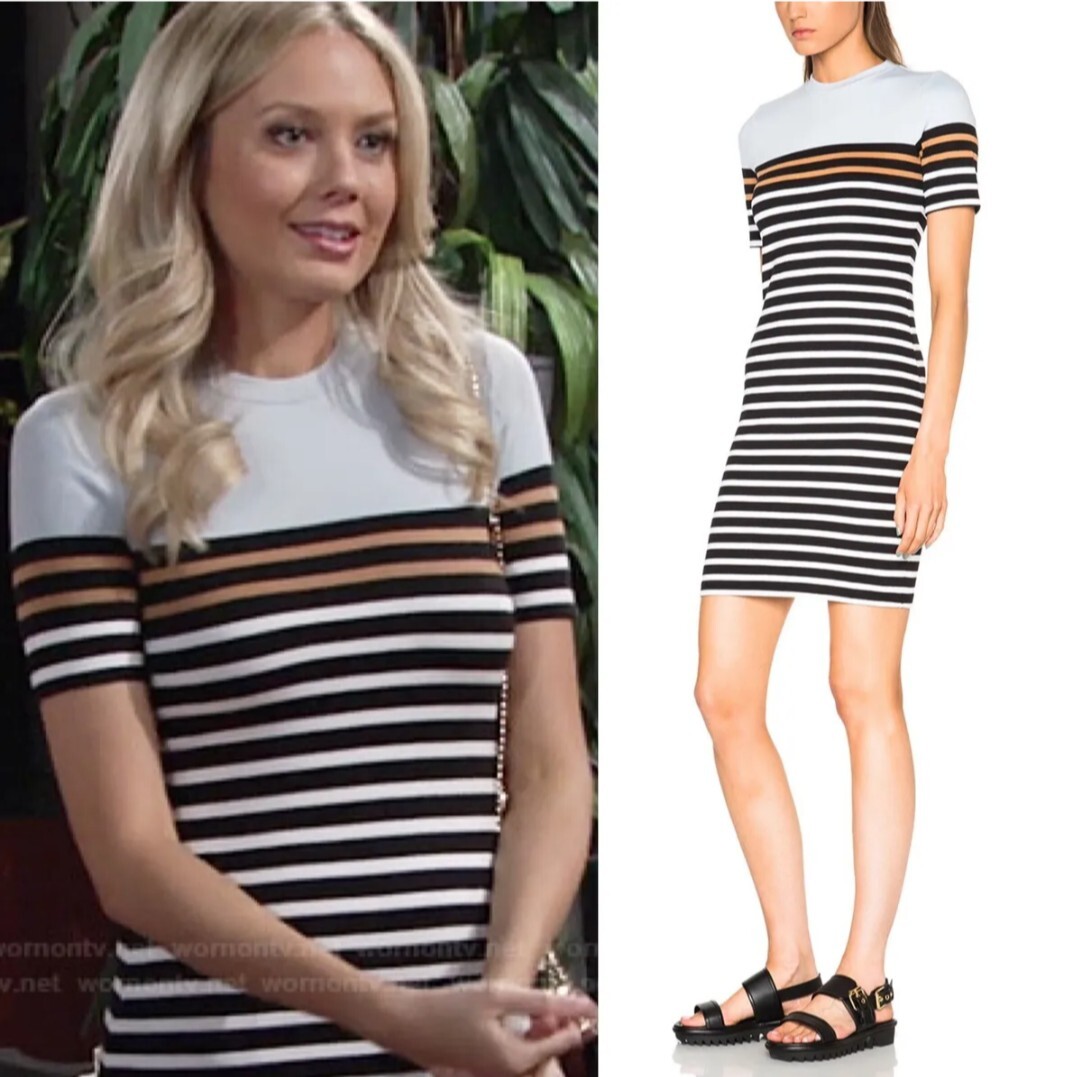 T by Alexander Wang Womens Striped Short Sleeve Mini Dress
