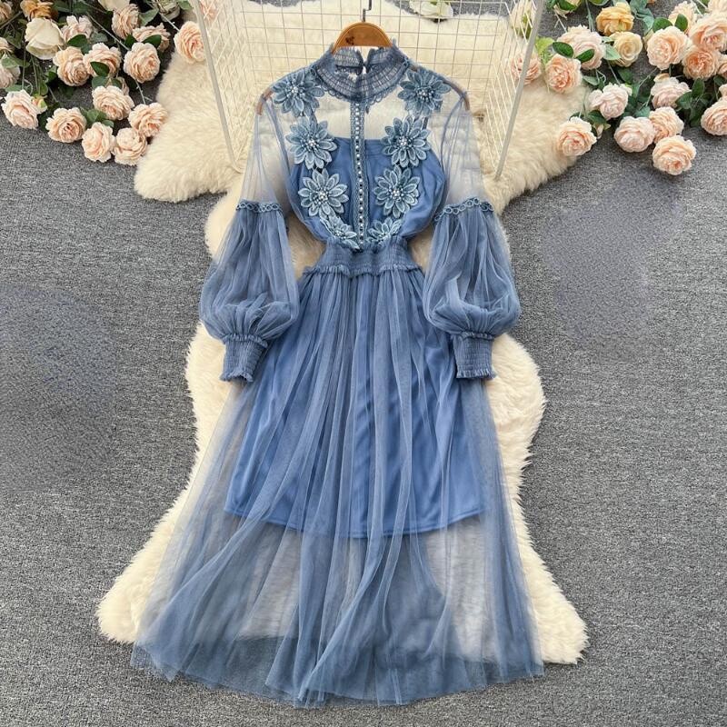 blue lace see through dress Kimchi Blue One Way & Another Sheer Lace Layering Maxi Dress
