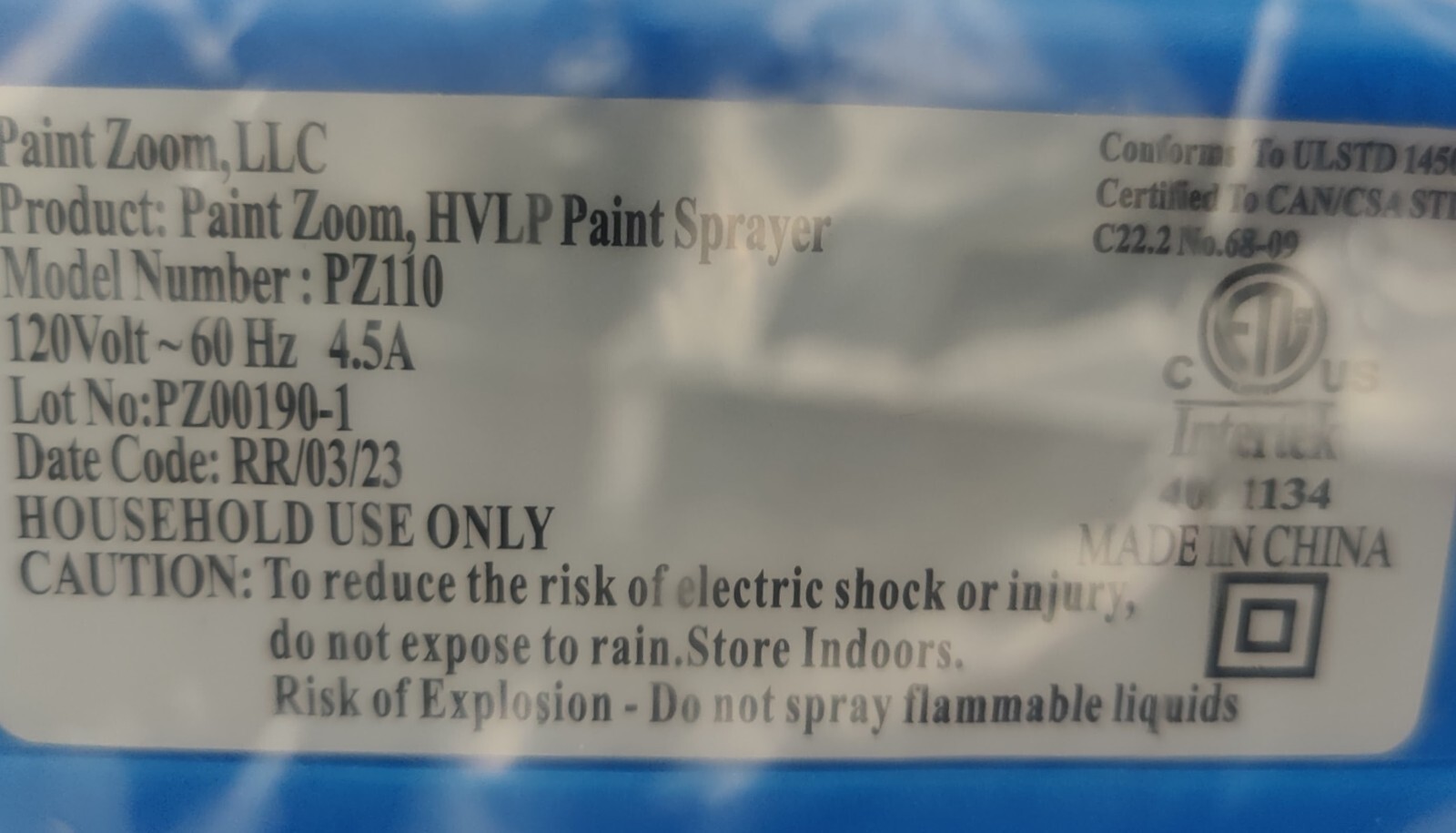 Brand New PAINT ZOOM BLUE ELECTRIC PAINT SPRAYER MODEL PZ110 eBay