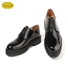 Firenze Atelier Mens Black Leather Lace-up Oxford Chunky Derby Shoes Vibram Sole