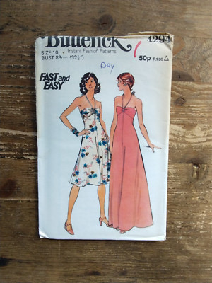 4294 Neckholder-Sonnen-Abendkleid zum Binden Größe 10 ungeschnitten Vintage Butterick Schnittmuster