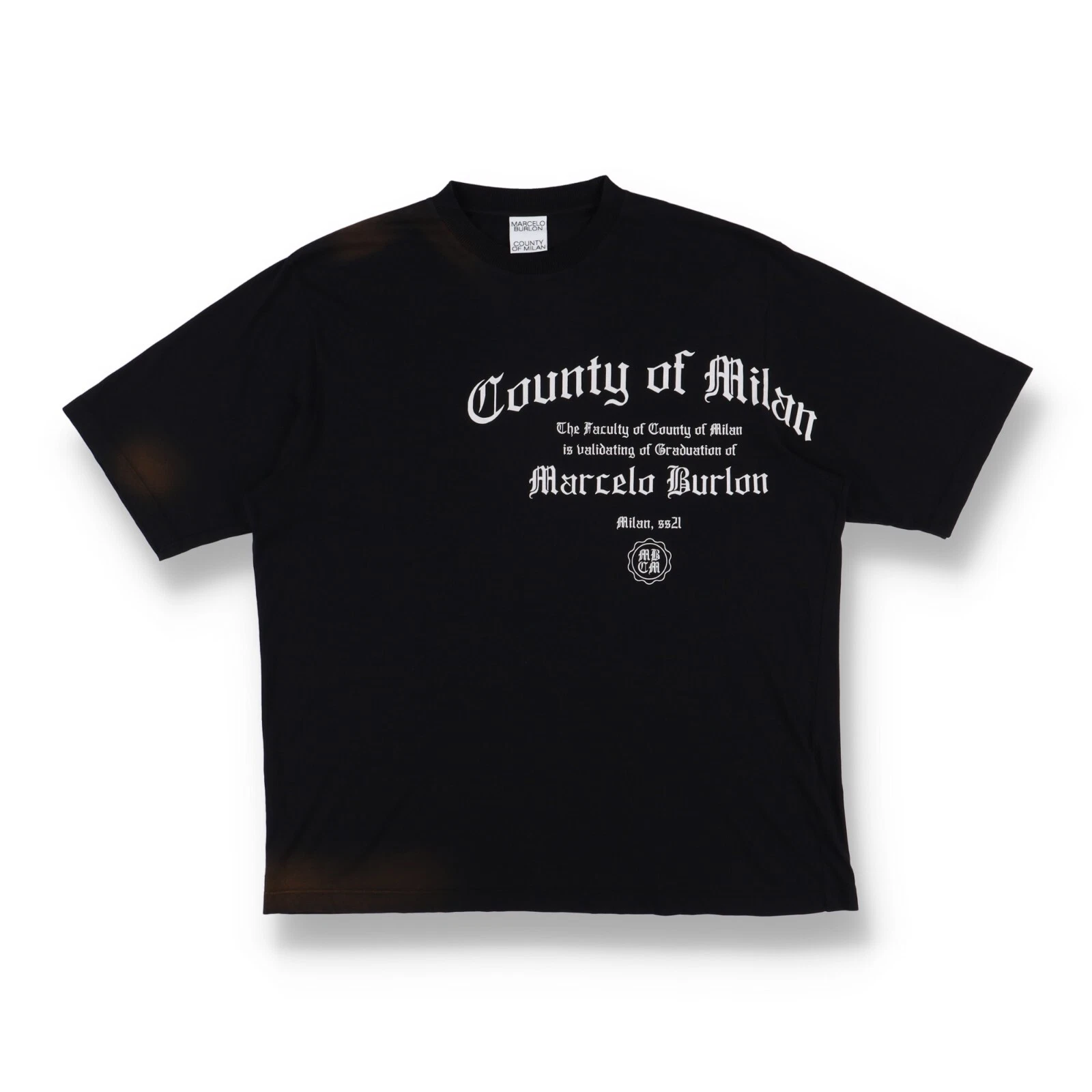 T shirt Marcelo Burlon nera con logo oversize sbiadito a gradi taglia L SS21 $345