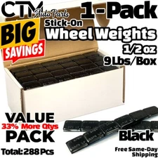 1-Box 1/2 oz Black Balance Wheel Weights Stick-on Adhesive Tape Lead-Free 9 lbs
