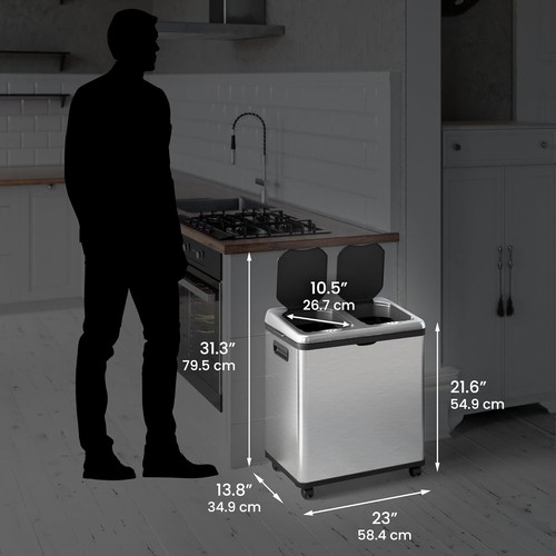 16 Gal Touchless Sensor Trash Can & Recycling Bin - Mobile & Hygienic Design - Picture 8 of 8