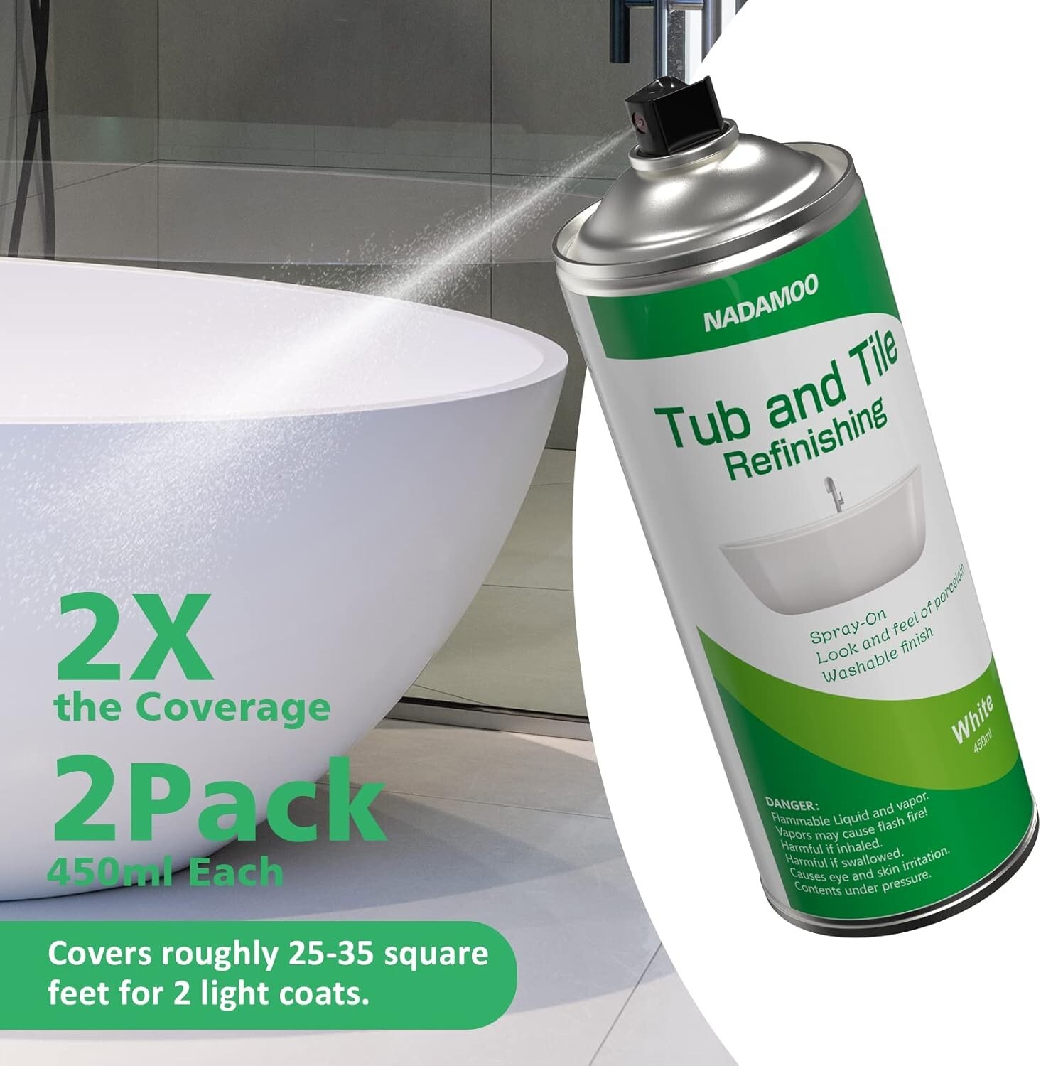 White Bathtub And Tile Refinishing Spray Paint Kit, 450Ml (2 Pack
