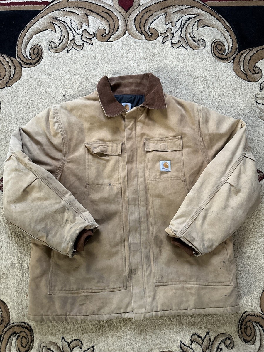 カーハート C03 ジャケット 黒 44 Regular Carhartt Jacket Mens 44 Regular Brown C03 BRN Full Zip Quilted
