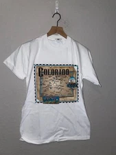 90s Vintage Jerzees CO Colorado Map Of State White Graphic Shirt Tee 1990s VTG S