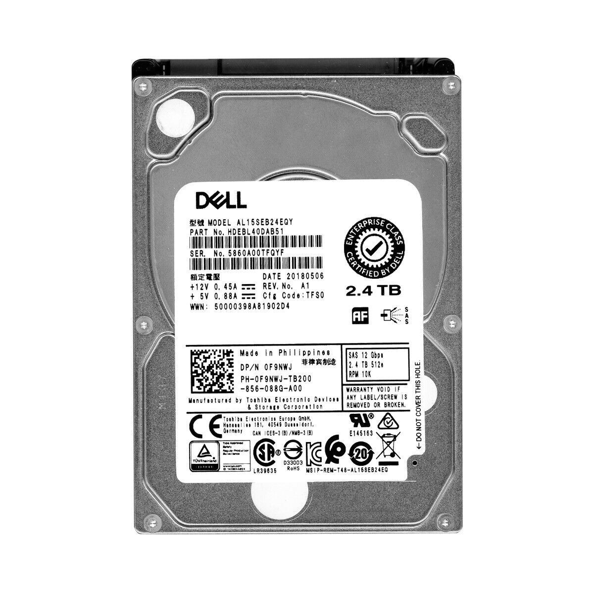 Dell F9NWJ Toshiba AL15SEB24EQY 2.4TB 10K RPM 2.5 Dell F9NWJ Toshiba AL15SEB24EQY 2.4TB 10K RPM 2.5