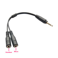 Adaptateur jack 3,5 mm pour casque audio mâle vers 2 femelles CASQUE+MICROPHONE