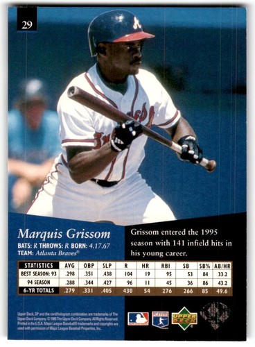 SP Marquis Grissom #29 1995 Atlanta Braves - Imagen 2 de 2