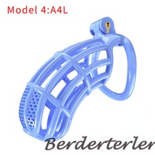 Blue Male Chastity Cage Resin Chastity Device Long/Short Lock Belt with 4 Rings