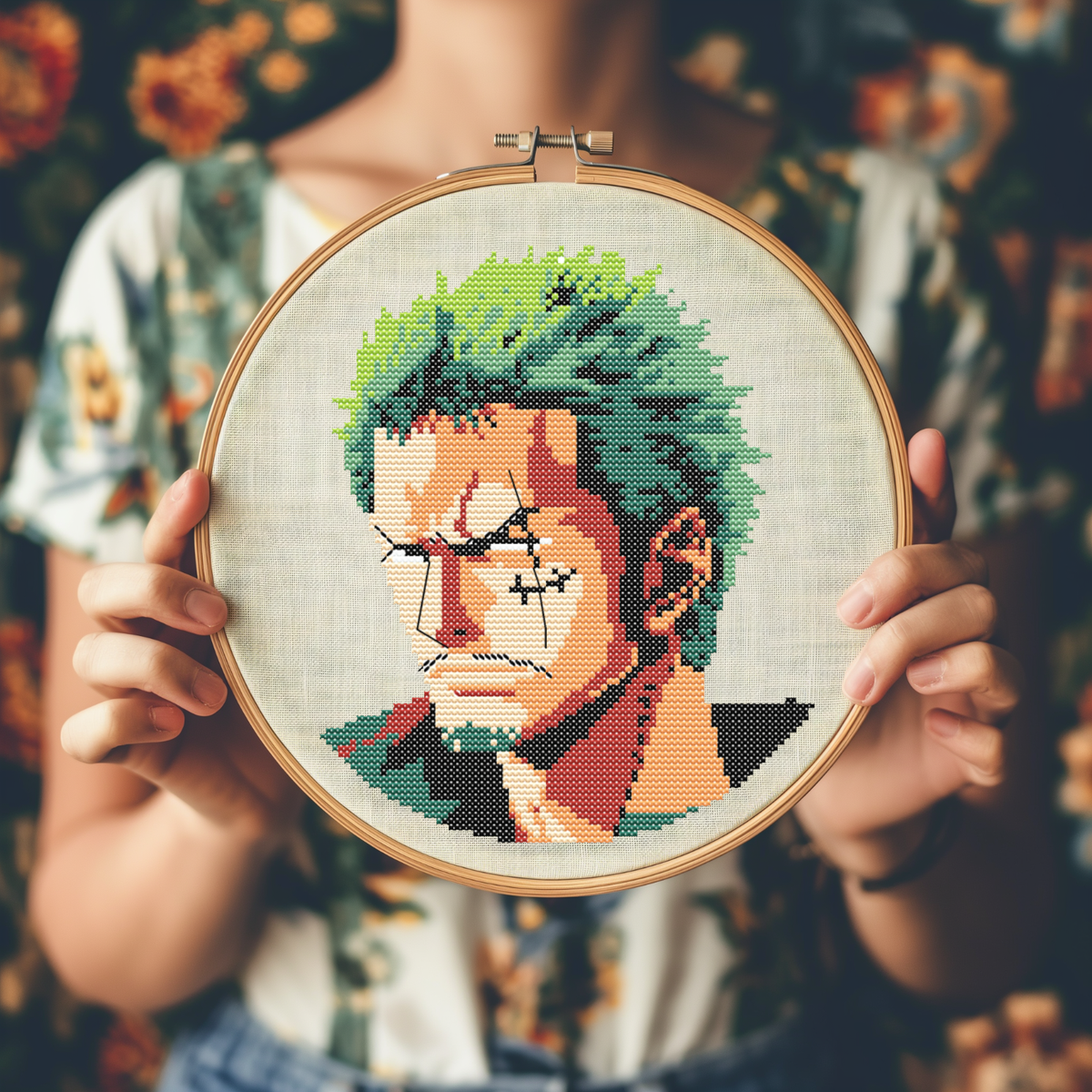 Roronoa Zoro one Piece anime Cross Stitch needlepoint kit 14 count