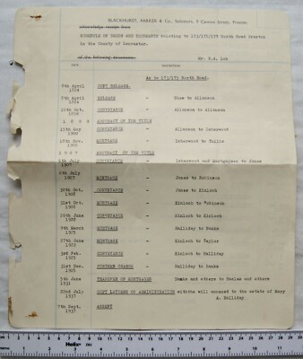 1958 Blackhurst Parker & Co., Preston Fahrplan Urkunden North Road, Preston