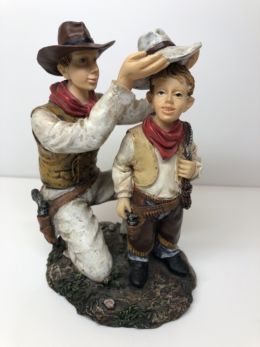 Vintage Young's Inc Little Child Cowboy, Cowboy putting Hat On Boy Figurine 2000