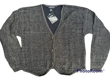 NWT VTG 90s Button Cardigan One Ramie Blend Black  Gold Metallic Sweater Medium