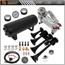 4 Trumpets Train Air Horn 1.5 Gallon 150psi Compressor Tank For Truck Train Van