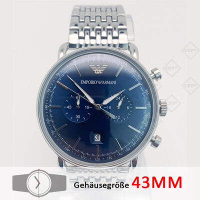 Emporio Armani AR11238 Flieger Silber Edelstahl Blau Zifferblatt Herrenuhr
