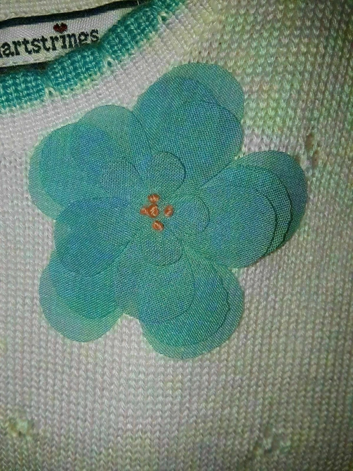 Girls Size 7 8 Sweater Dress HARTSTRINGS White Aqua Orange  - Image 3 of 4