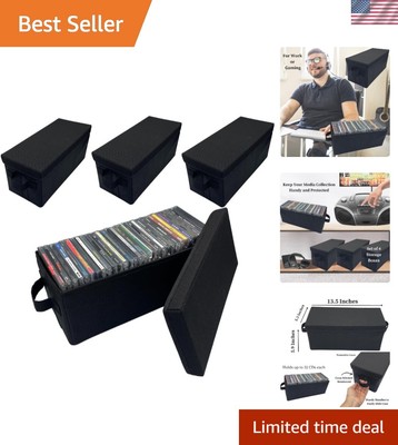 Compact 4-Pack CD Storage Solution - Stackable Fabric Organizers with Handles