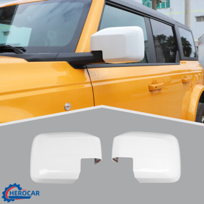 White ABS Exterior Side RearView Mirror Cover Bezels For Ford Bronco 2021-2025