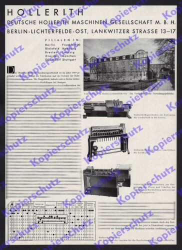 Reichsbahn DEHOMAG Hollerith Büromaschinen Lochkarten Berlin Lichterfelde 1935 - Bild 1 von 1