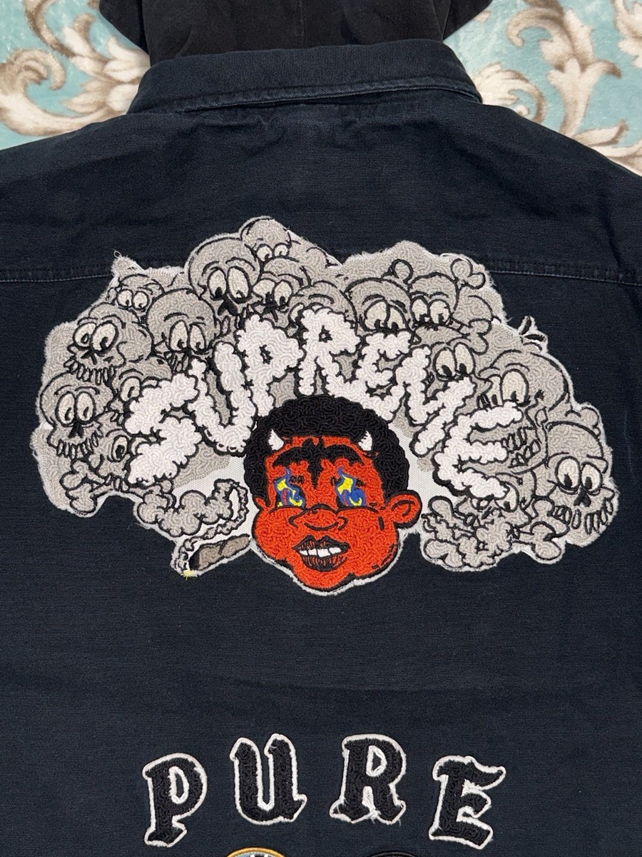 SUPREME PATCHES HOODED ZIP UP SHIRT (LARGE) (BLACK) SS25 PATCHES 6