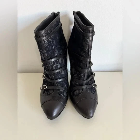 Botines de aguja de encaje negro de diseñador vintage JUST CACALLI, TALLA 38 Foto 2 de 4