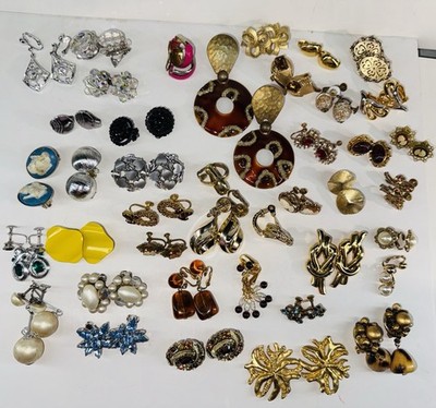 Clip-On Earrings Lot Over 40 Pair Signed Unsigned All Wearable 12KGF Eammons Etc
