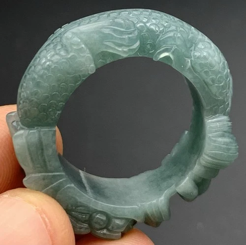 Video Certified Green Natural A JADE Jadeite Dragon Circle RING USA.10 419816 TS