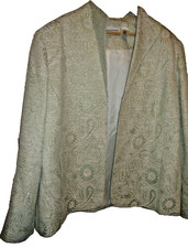 Alfred Dunner Sz 18 Green Jacket Open Front Blazer Leafy Floral Pattern 206