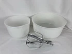 Vintage Sunbeam mixing bowls/beaters Glasbake  19CJ & 20CJ White Milk Glass
