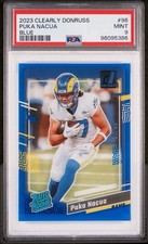Panini 2023 Clearly Donruss Puka Nacua Rated Rookie Blue #96 /99 Rams PSA 9