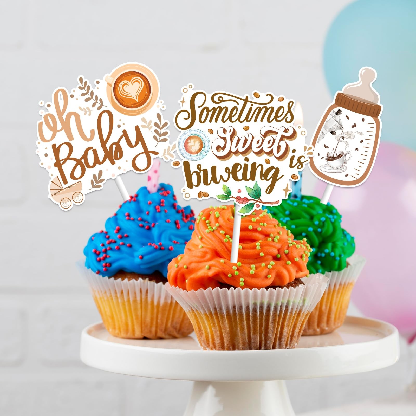 24pcs Something Sweet is Brewing Cupcake Toppers - A Baby is Brewing Baby Shower